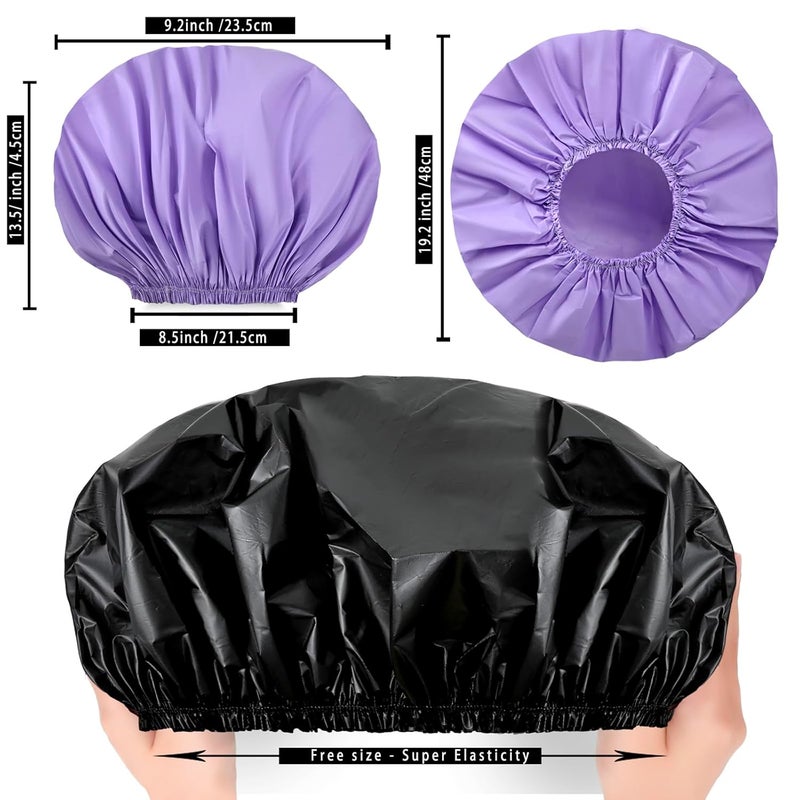 CHFONG Jumbo Size Shower Cap 2 PCS Waterproof Shower Caps for Women, Extra Large Shower Cap, Reusable Super Large Bath Caps Hair Cap for Long Thick Curly Hair, Locs, Twist Braids - Black + Purple - Image 4